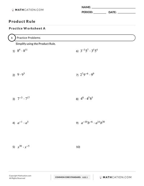 Product Rule Of Exponents Worksheet Pdf