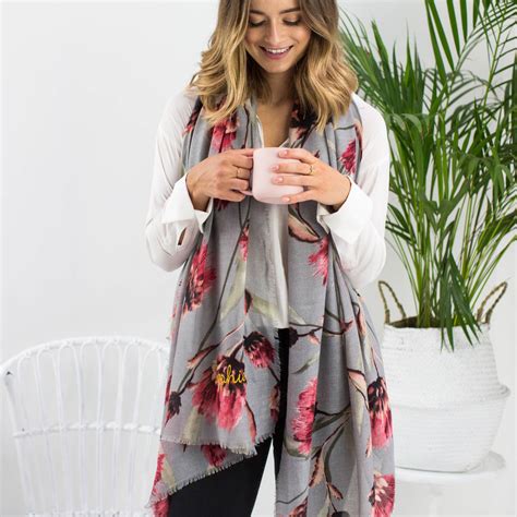 Make your friends happy by browsing out gifts ideas for friends and getting something truly special! Personalised Pink Possum Flower To Charcoal Scarf By The ...
