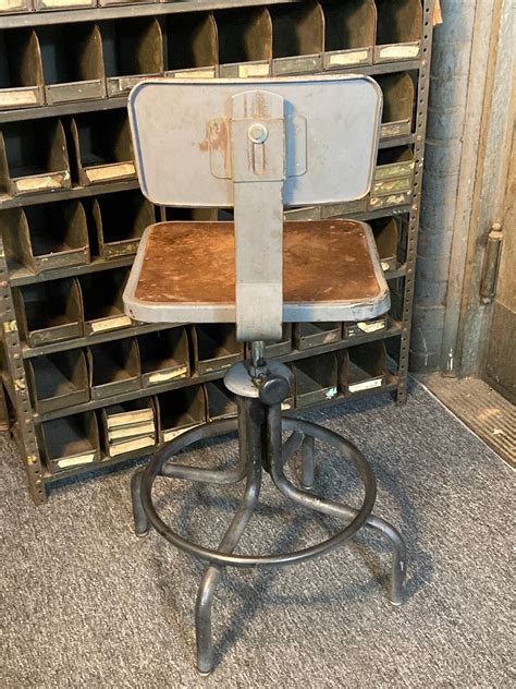 Vintage Industrial Drafting Stool Chair With Adjustable Seat Height And