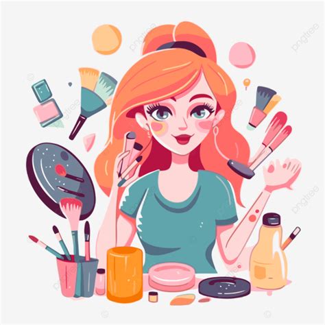 Beautician Clipart Girl With Red Hair Holding Makeup Cartoon Vector