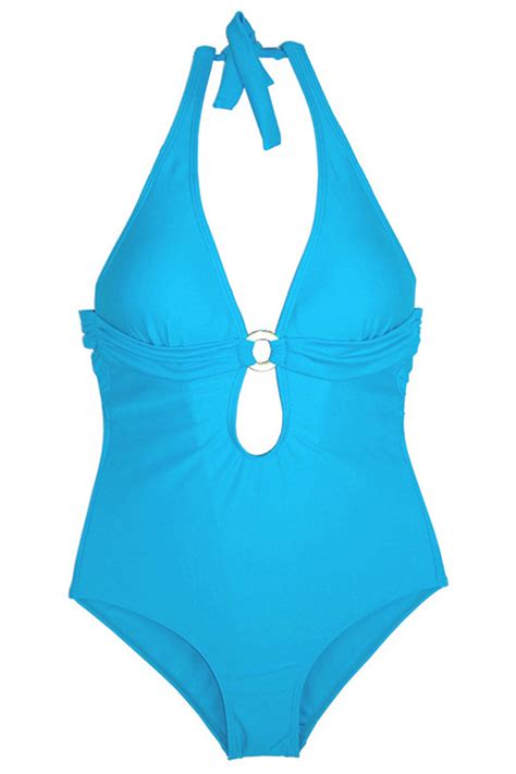 Beach Style Halter Top O Ring Keyhole One Piece Swim Wear Sexy One