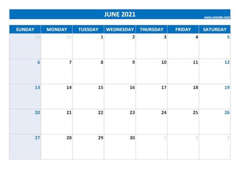 June 2021 Calendar Calendarbest