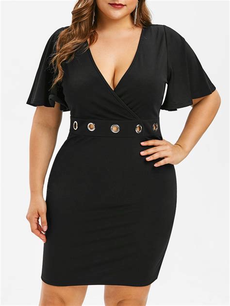 [30 Off] 2021 Plus Size Bodycon Sheer Lace Insert Dress In Black Dresslily