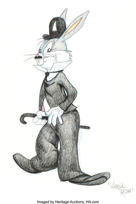Virgil Ross Bugs Bunny As Charlie Chaplin Drawing Warner Lot