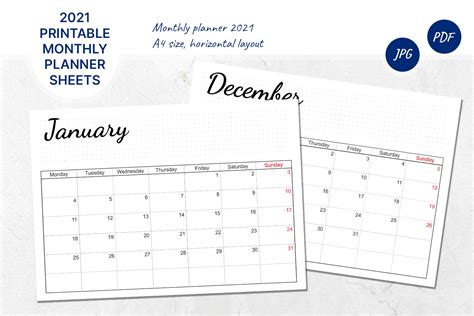 Printable Calendar 2021 Monthly Planner Graphic By Lynxsun · Creative