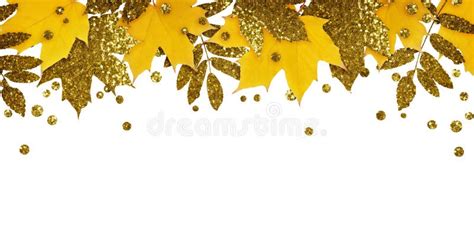 Yellow And Golden Autumn Leaves And Glitter Drops Stock Photo Image