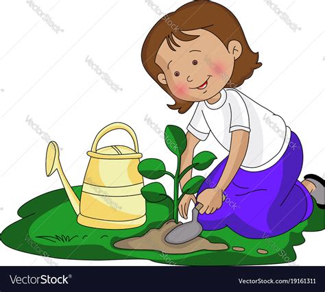 Girl Planting A Small Plant Royalty Free Vector Image