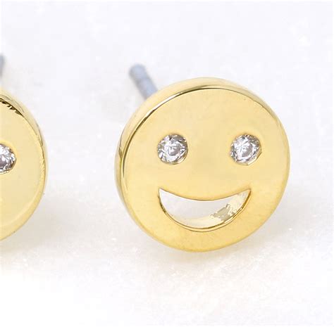 Smile Earring Stud Emoji Jewelry Cute Earring Gold Fun Etsy