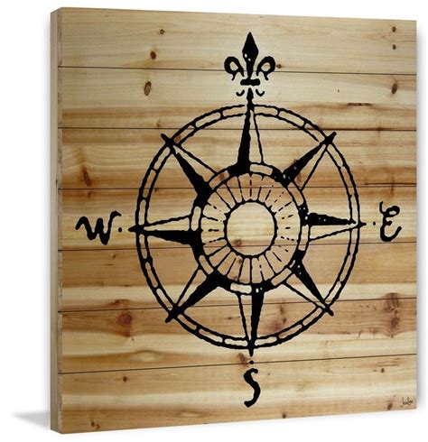 A Wooden Wall With A Compass And Fleur De Lis Drawn On The Wood
