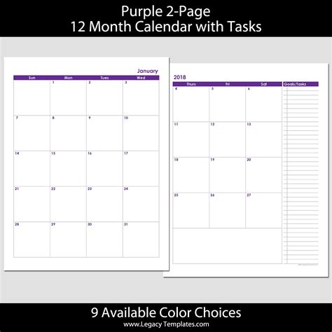 2018 12 Month 2 Page Calendar 85 X 11 Legacy Templates