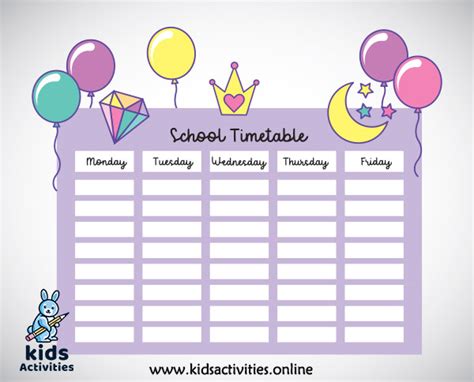2020 School Timetable Template Free Download ⋆ Kids Activities