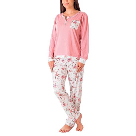 Pijama Mujer Maga Larga Y Pantalon Estampado Leniss