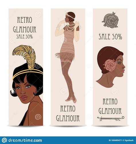 retro fashion glamour girl of twenties african american woman vector illustration flapper