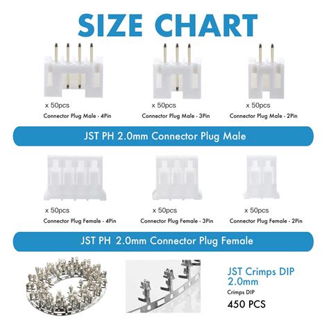 750 Pieces 2 0mm JST PH JST Connector Kit 2 0mm Pitch Female Pin