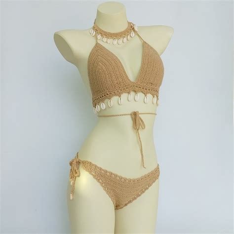 Pcs Bikini Set Woman Crochet Shell Tassel Bikini Top And Seashell