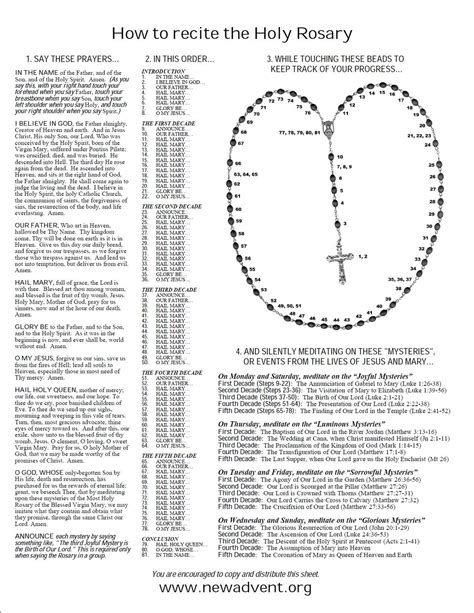 How To Recite The Holy Rosary On One Sheet Of Paper Compliments Of