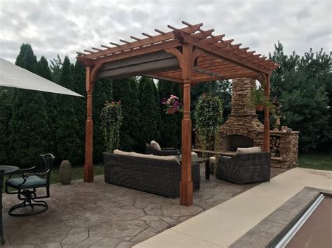 Kansas Paver Patio With Pergola Fireplace Outdoor Kitchen And Pool