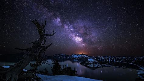 Milky Way Over Crater Lake Crater Lake National Park Oregon United