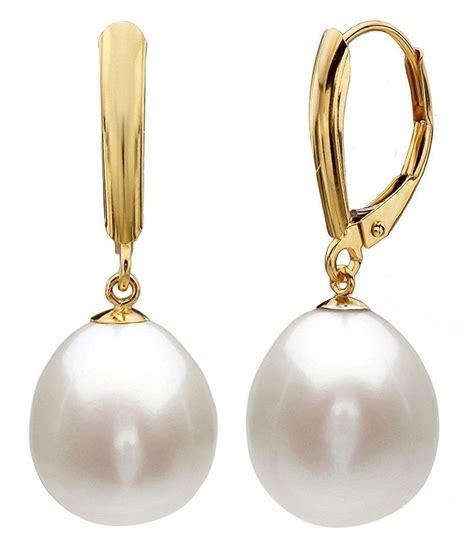 14k gold drop pearl earrings with freshwater cultured pearls leverback pearl ebay