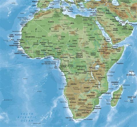 Important mountainous areas are the ethiopian highlands of eastern africa, the atlas mountains along the northwestern coast, and the drakensberg range along the southeast african coastline. Vector Map of Africa Continent Physical | One Stop Map
