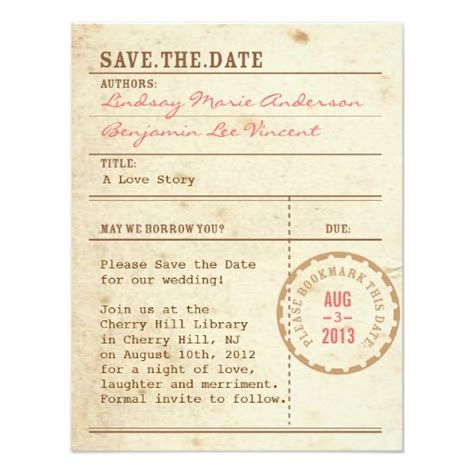 Your items have been renewed 3 times. Library Card Save The Date Invitation Card