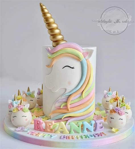 Celebrate With Cake Pastel Rainbow Unicorn Extra Tall Single Tier Cake