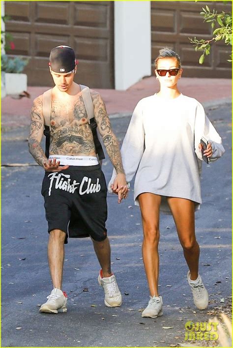 shirtless justin bieber and wife hailey hold hands on hike photo 1257331 photo gallery just