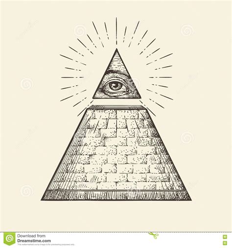 All Seeing Eye Pyramid Symbol New World Order Hand Drawn