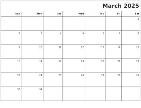 March 2025 Printable Blank Calendar