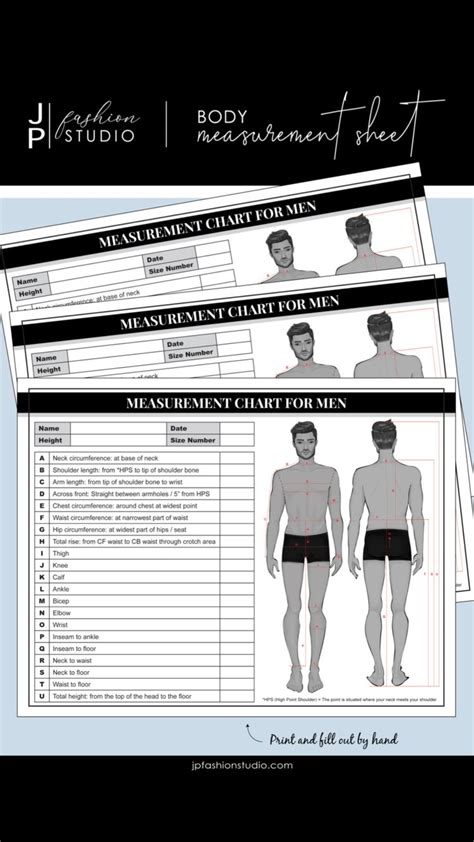 Printable Body Measurement Sheet Fashion Designer Template Sewing