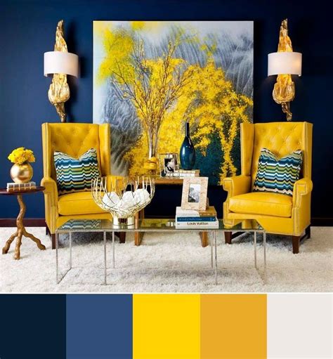 Blue And Yellow Interior Design Colour Scheme Living