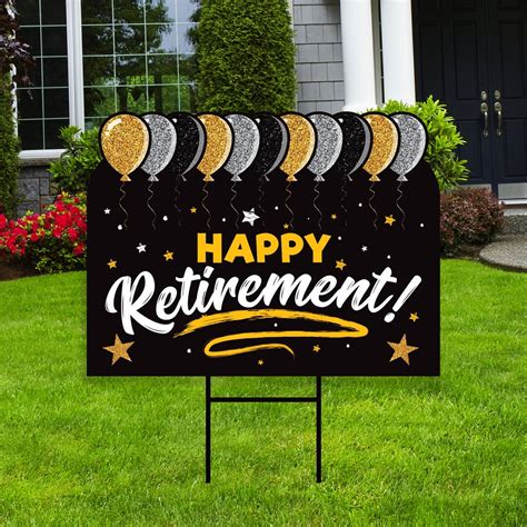 Happy Retirement Yard Sign Coroplast Black Gold Happy Retirement Lawn