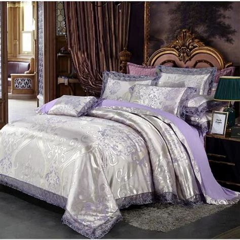 Jacquard Luxury Bedding Set Queenking Size Bed Set 4pcs Cotton Silk Lace Ruffles Duvet Cover At