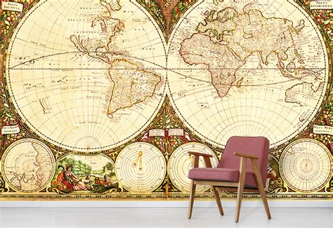 Pastel World Map Wallpaper Vintage Map Design Muralswallpaper Map Images