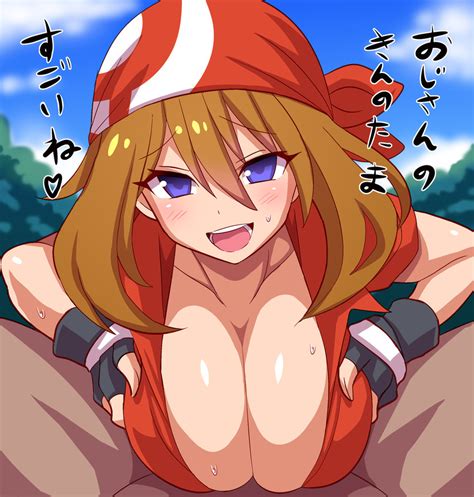 rule 34 bandana blush breast grab breasts brown hair clothes female horny large breasts