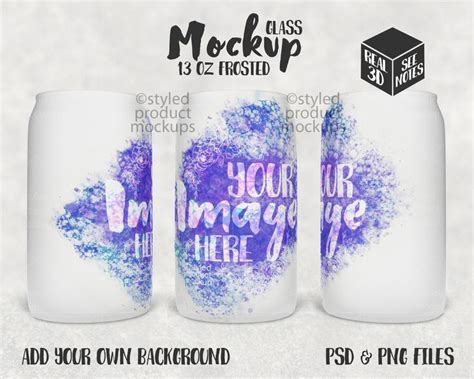 Dye Sublimation 13oz Frosted Beer Can Glass Mockup Add Your Etsy In