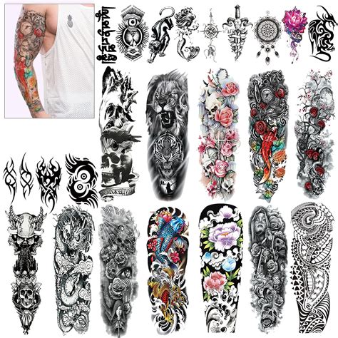 Buy Konsait Full Arm Temporary Tattoos Sleeve Waterproof Fake Body Art Black Tattoo For Man