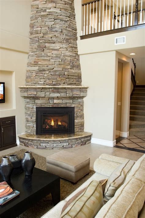 A corner gas fireplace affords great flexibility in furniture arrangement and a great view of the fire from virtually anywhere in the room! Two-Story Fireplaces - Hearth and Home Distributors of ...