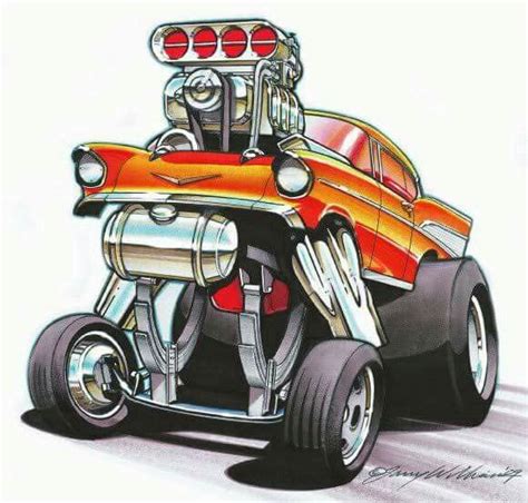 A Drawing Of An Orange Car With Big Wheels
