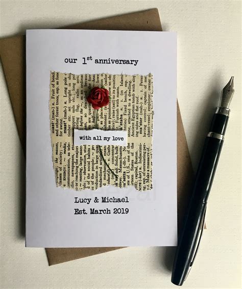 Romantic And Understated Personalised 1st Anniversary Card Etsy