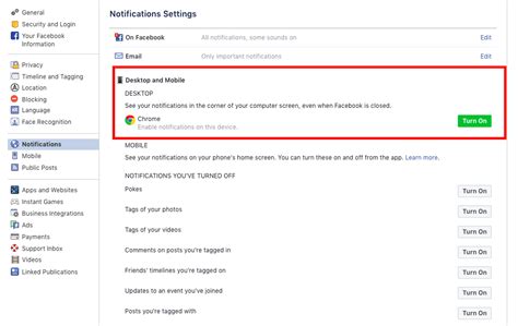 How to turn off facebook notifications edit facebook notifications based on device click the toggle buttons next to the notification type to 'off' i'll go over the different ways to turn off facebook notifications on mobile (skip ahead to mobile. How to Enable and Disable Facebook Notifications on Chrome