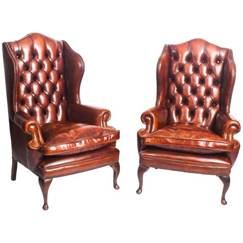 4 out of 5 stars. Gorgeous! Pair of Leather Queen Anne Wingback Armchairs ...