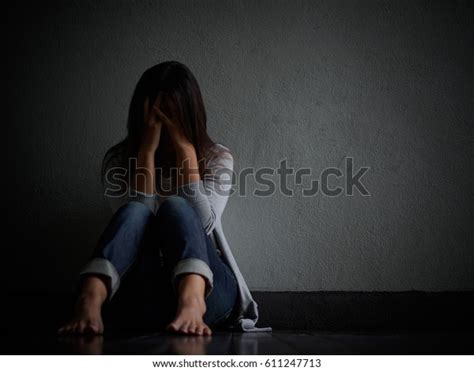 Sad Woman Hug Her Knee Cry Stock Photo Edit Now 611247713