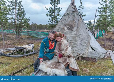 Man And Woman Sami In National Dress Sami Village On The Kola