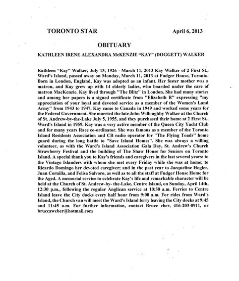 Toronto Star Obituaries Past 30 Days
