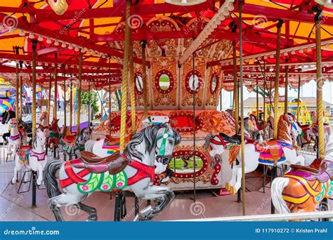 Carnival Merry Go Round With Pretty Colorful Horses Stock Photo Image