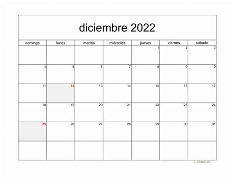 Calendario Diciembre 2022 De México