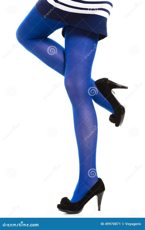 Woman Long Legs And Blue Stockings Isolated Stock Image Image Of Lady