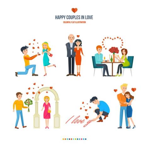 Enamored Couples Set Happy People In Romantic Relationships Vector Illustration Stock Vector