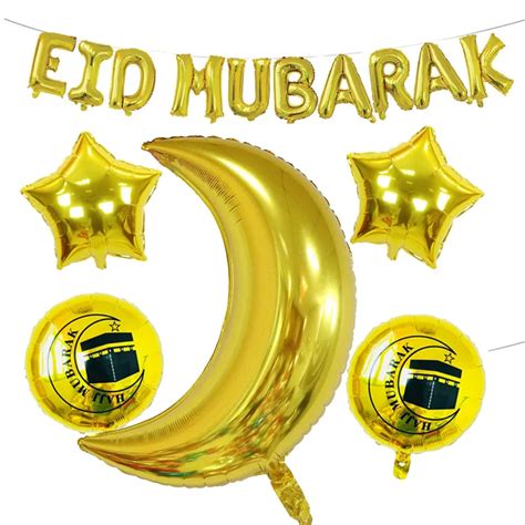 Gold Silver Eid Mubarak Foil Balloons Letter Balloon Moon Ball For